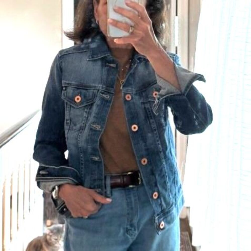 AG Adriano Goldschmied Robyn Denim Jacket Medium Wash Stretch Trucker Coat XS